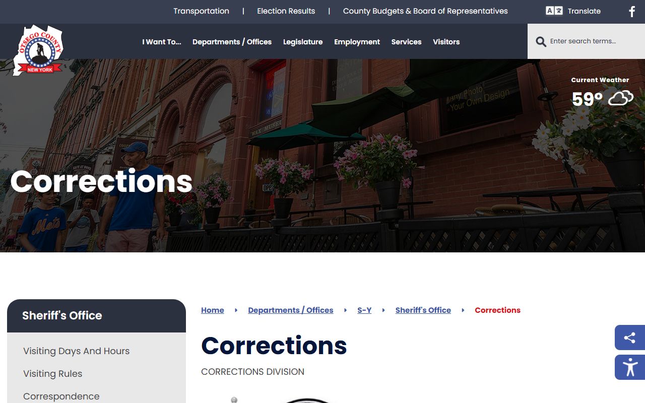 Otsego County jail mugshots corrections page without confirmed public gallery
