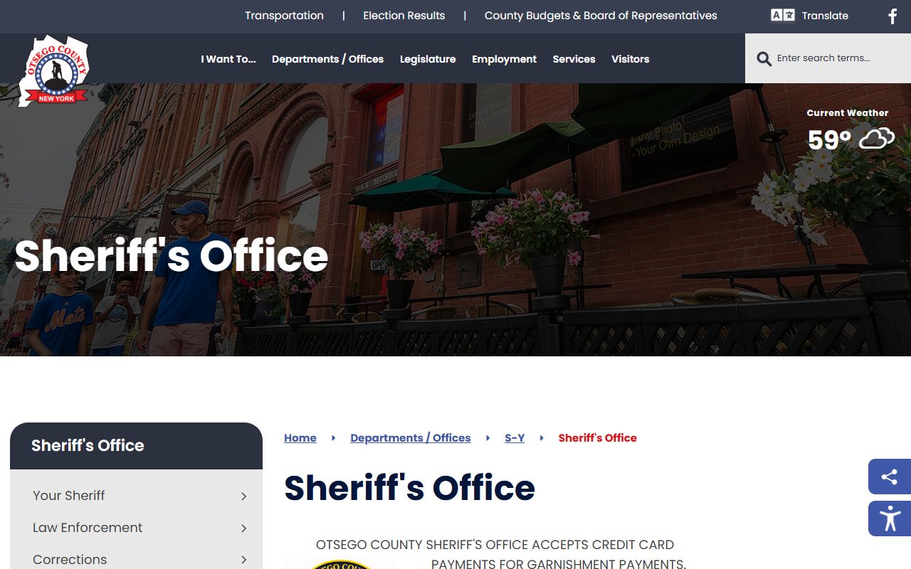 Otsego County inmate records sheriff office contact page