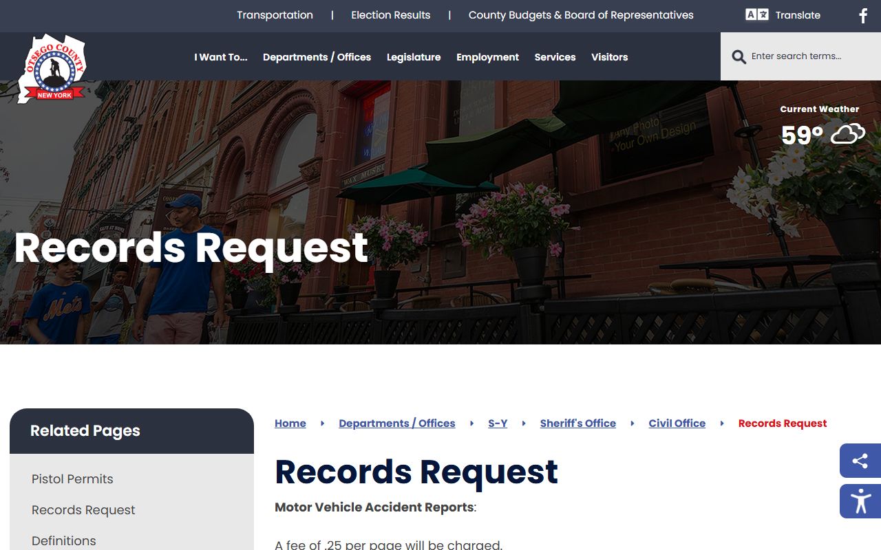 Otsego County inmate records request and sheriff FOIL page